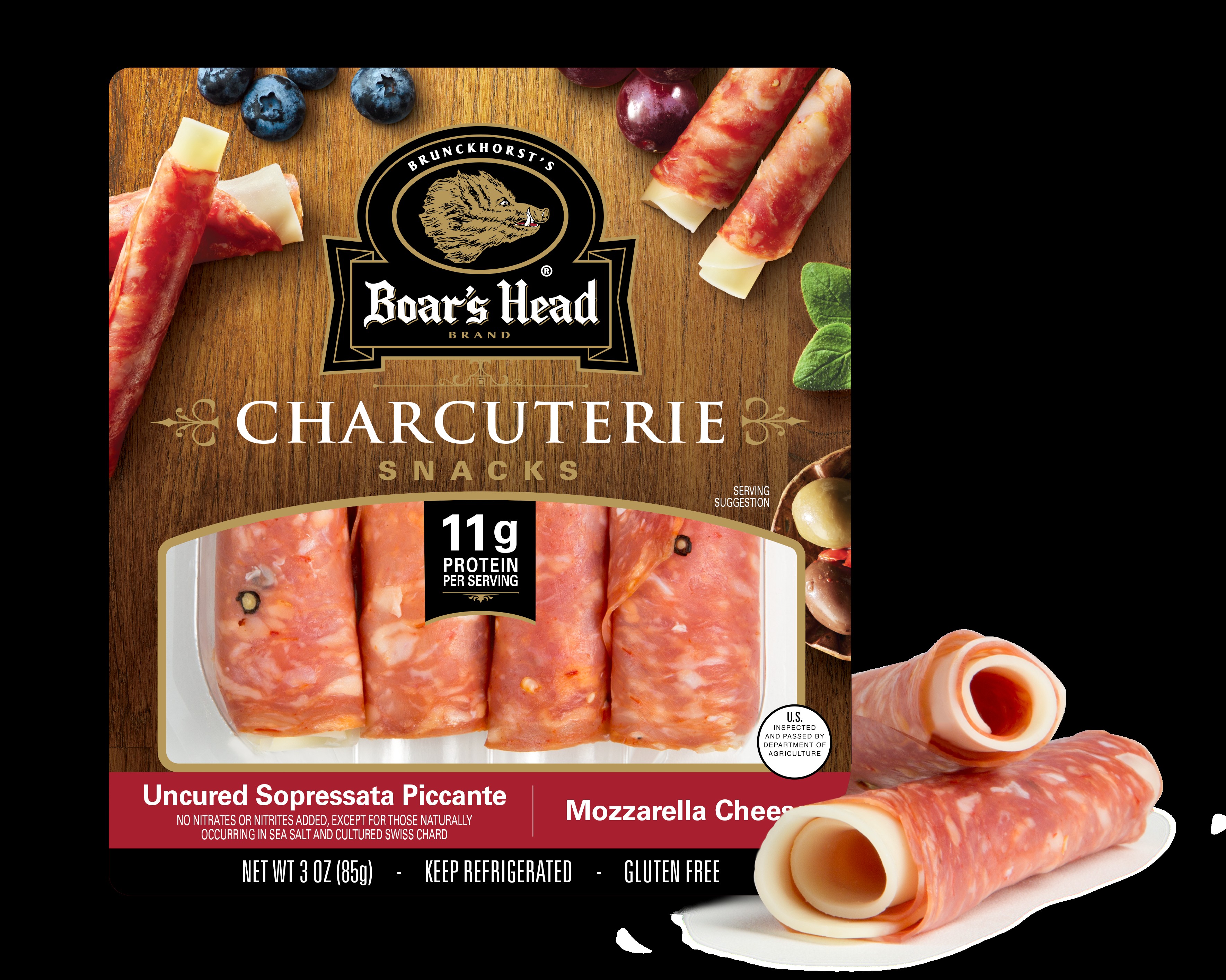 Uncured Sopressata Piccante & Mozzarella Cheese Snack, Roll-up