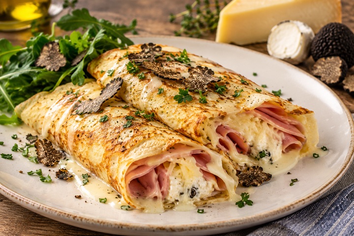 Deluxe Ham, Blanc Grue® Gruyère & Truffle Goat Cheese Crêpes